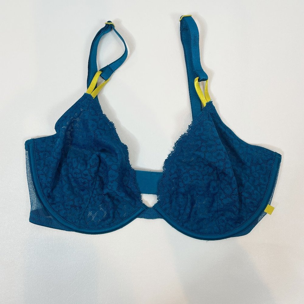 NWOT Victoria's Secret Bra 34D Unlined Demi Blue Lace Yellow